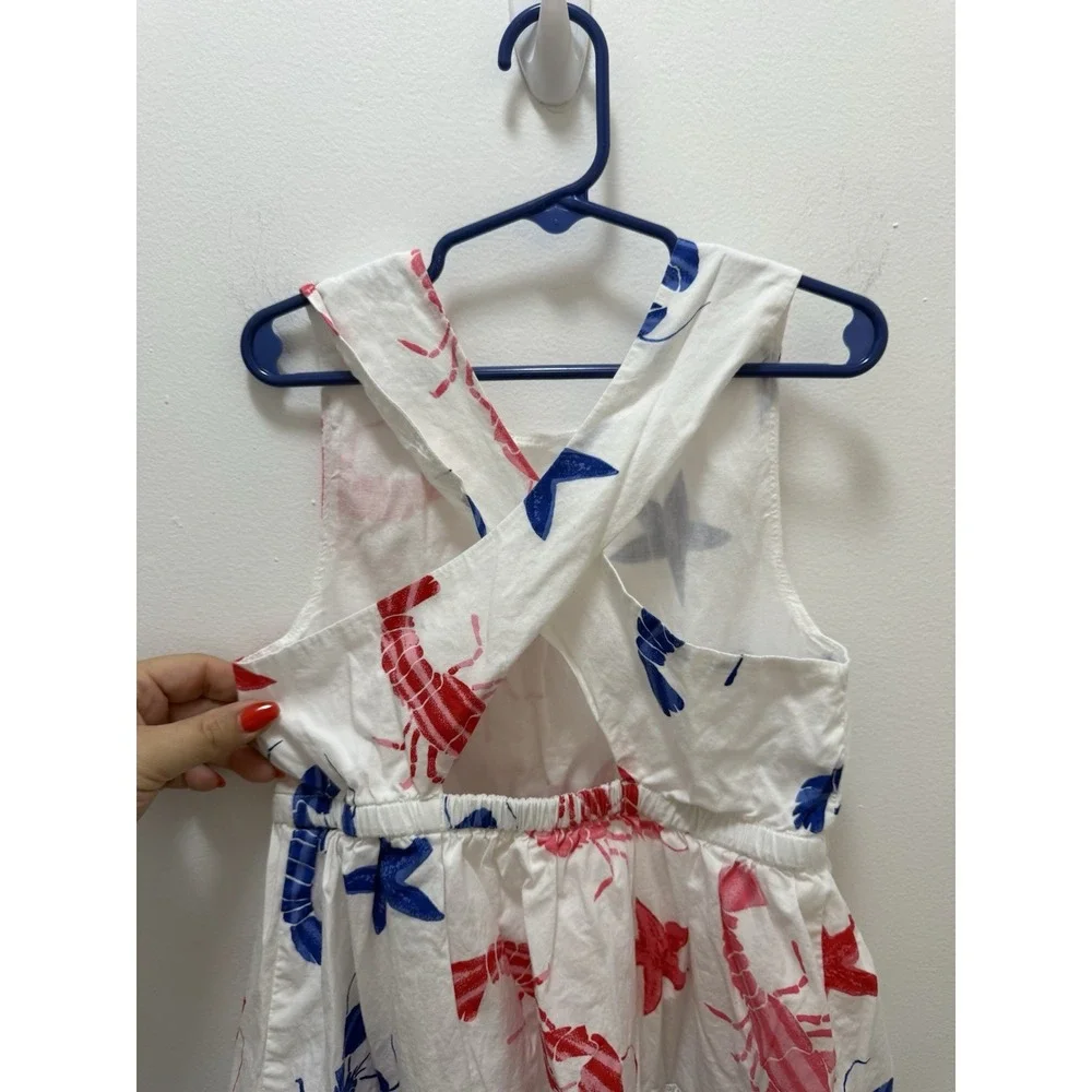 J.Crew Girls Size 8 Lobster Starfish Print Cotton Dress Red White Blue Coastal